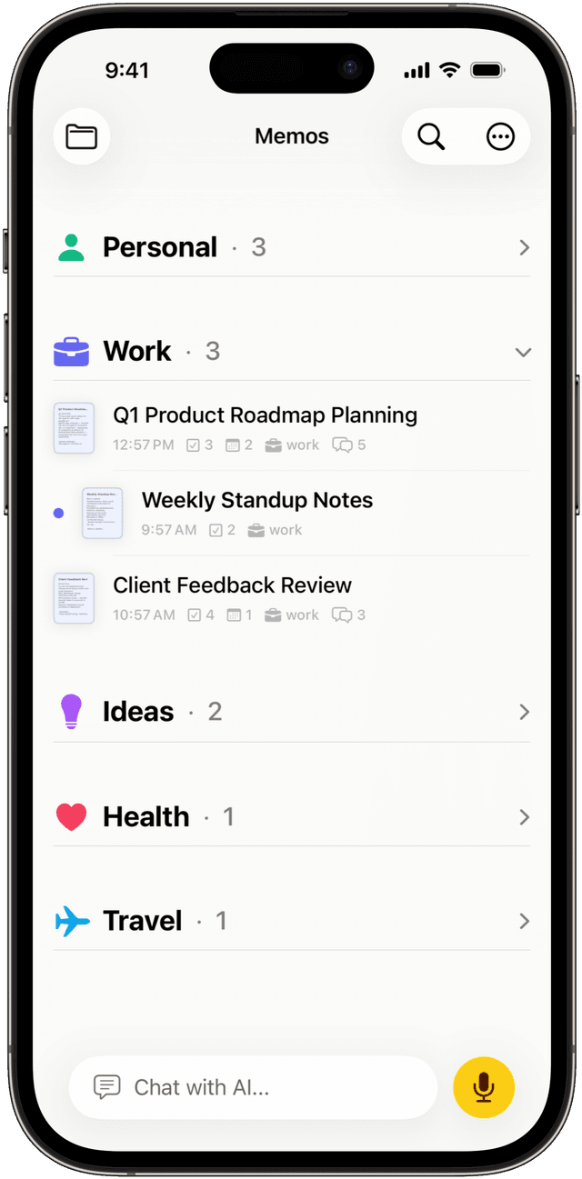Memo AI categories